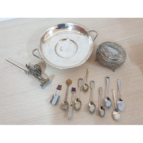 451 - White Metal and Silver Plated Collection - Dish Trinket Box Figurine and Quantity of Assorted Spoons... 