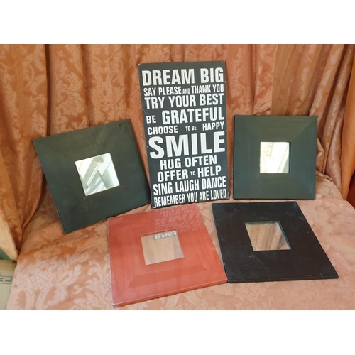 605 - Wall Decor - 4 x Mirrors (25 x 25cm each) 3 x Black Frame, 1 x Red Frame Together with 