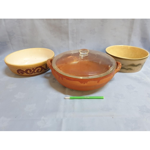 599 - Ceramic Dish with Glass Lid and 2 x Ceramic Large Bowls