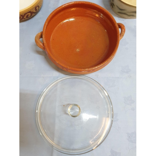 599 - Ceramic Dish with Glass Lid and 2 x Ceramic Large Bowls