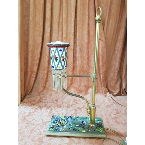 326 - Mosaic Glass and Brass Hand Made Table Lamp with Prism Decoration