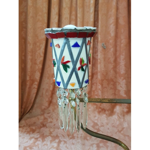 326 - Mosaic Glass and Brass Hand Made Table Lamp with Prism Decoration