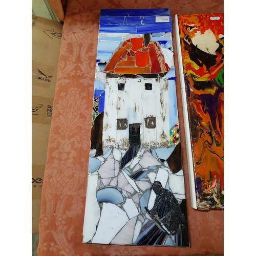 330 - Hand Made Glass Picture of Abstract Village House on Canvas, Together with Acrylic Painting on Canva... 