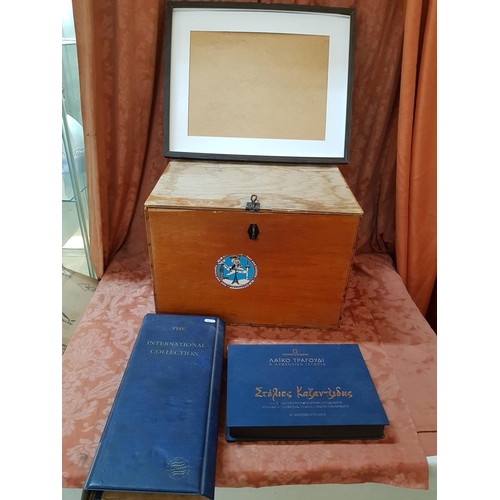 506 - Wooden Storage Box with Lid, Set of Greek Language CD's and Storage and Picture Frame