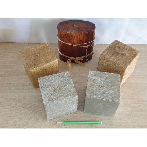 607 - Collection of 5 x Gold / Silver / Wood Effect Candles with 1 x Metal Stone Candle Stick and Pair of ... 