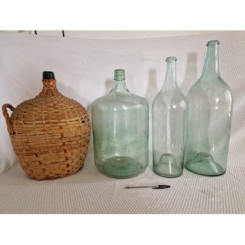 611 - Collection of 4 x Large Vintage Bottles, One Wicker Clad, (Tallest Approx. 51cm), (4)