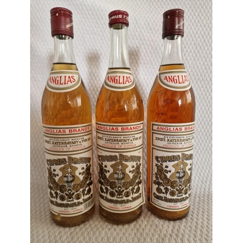 615 - 3 x Bottles of Vintage Anglias Cyprus Brandy, Produced in Cyprus by 'Crist. Haggipavlu & Sons Ltd', ... 