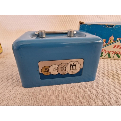 632 - Vintage 'My Personal Bank' Metal Money Box, Made in Athens, Greece (No Key), Together with a Vintage... 