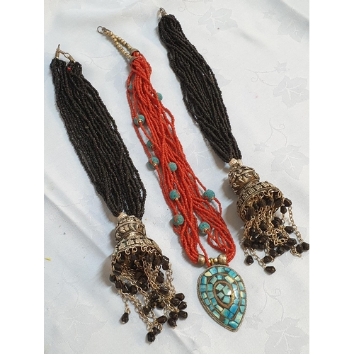 638 - Ethnic Oriental Style Decorative Metal and Beaded Necklaces Together with 5 x Bracelets