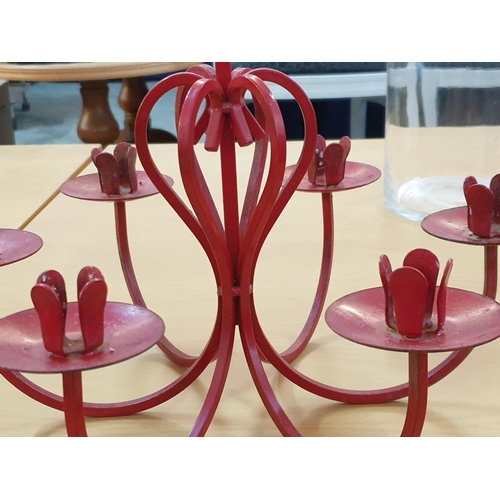 643 - Collection of Various Style of Candle Holders Including Modern Red Metal 6 - Armed Candle Holder, To... 