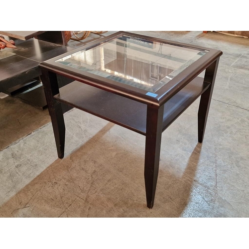 646 - Black Colour Square Coffee Table with Inset Glass Top and Lower Shelf, (Approx. 60 x 60 x 55cm)