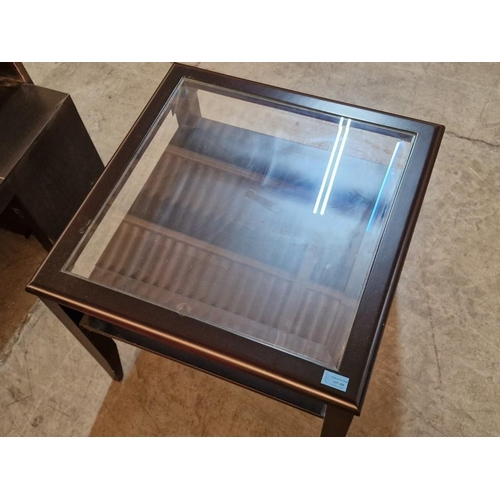 646 - Black Colour Square Coffee Table with Inset Glass Top and Lower Shelf, (Approx. 60 x 60 x 55cm)