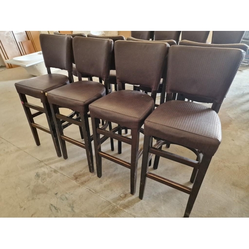 651 - Set of 4 x Bar Stools; Dark Wood Frame / Legs, with Padded Brown Colour Textured Vinyl Seat & Back R... 