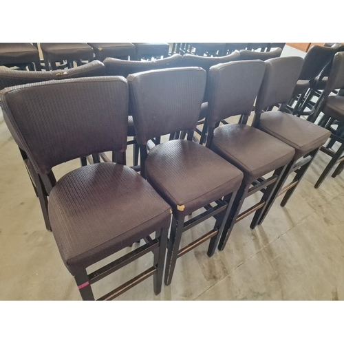 651 - Set of 4 x Bar Stools; Dark Wood Frame / Legs, with Padded Brown Colour Textured Vinyl Seat & Back R... 