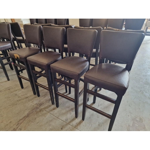 652 - Set of 4 x Bar Stools; Dark Wood Frame / Legs, with Padded Brown Colour Textured Vinyl Seat & Back R... 