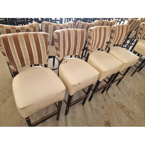 656 - Set of 4 x Bar Stools; Dark Wood Frame / Legs, with Padded Cream Colour Vinyl Seat and Red & Cream S... 