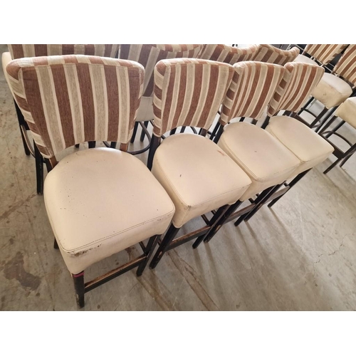 657 - Set of 4 x Bar Stools; Dark Wood Frame / Legs, with Padded Cream Colour Vinyl Seat and Red & Cream S... 