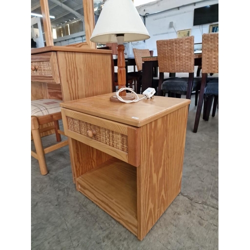 669 - Bedroom Set of Pine Effect Dressing Table with 2-Drawers and Woven Cane Front, Mirror Over, Matching... 