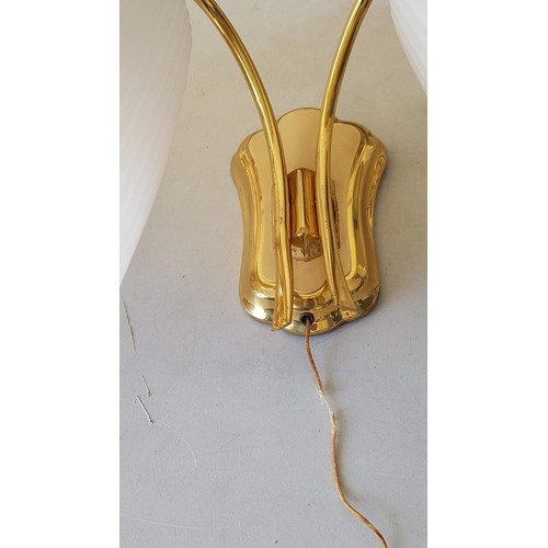 683 - Pair of Gold Colour Wall Lights with Milk Glass Shades (Un-Tested)