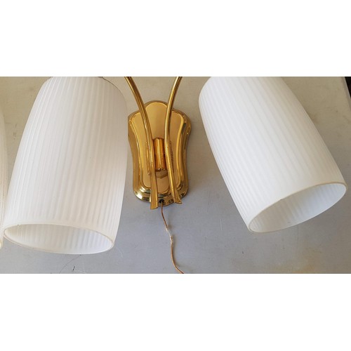 683 - Pair of Gold Colour Wall Lights with Milk Glass Shades (Un-Tested)