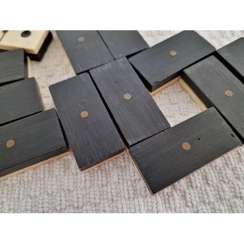 706 - Vintage Set of Dominoes, (28 Pieces), Ebony & Bone(?) with Brass Inlay, in Wooden Case