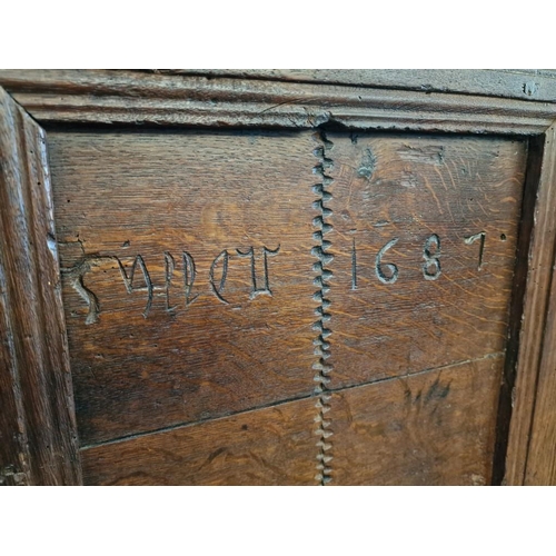 700 - Antique Oak Dutch Bridal Chest with Hinged Lid, Carved Details and Date of 1687, (Approx. 143 x 65 x... 