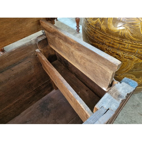 700 - Antique Oak Dutch Bridal Chest with Hinged Lid, Carved Details and Date of 1687, (Approx. 143 x 65 x... 