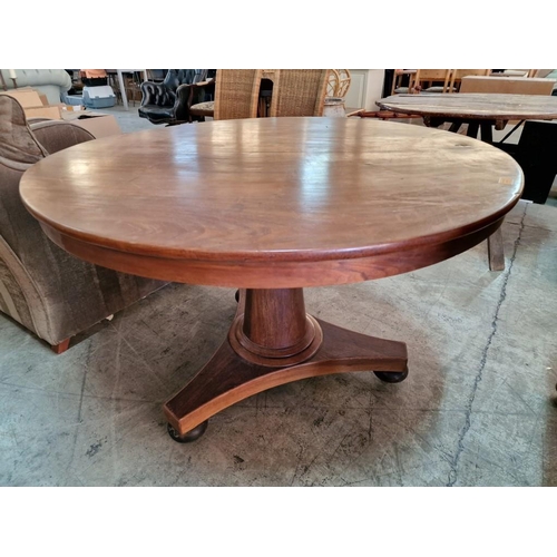 702 - Antique / Victorian Mahogany Tilt Top Table over Pedestal Leg with Bun Feet, (Approx. Ø: 112cm)