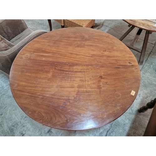 702 - Antique / Victorian Mahogany Tilt Top Table over Pedestal Leg with Bun Feet, (Approx. Ø: 112cm)