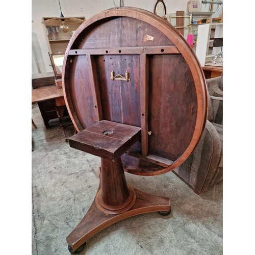 702 - Antique / Victorian Mahogany Tilt Top Table over Pedestal Leg with Bun Feet, (Approx. Ø: 112cm)