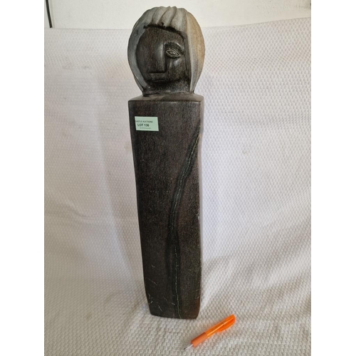 696 - Hand Carved African Blackstone Statue, Very Heavy with Face & Hair Details on Polished Column (Appro... 