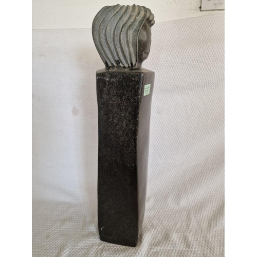 696 - Hand Carved African Blackstone Statue, Very Heavy with Face & Hair Details on Polished Column (Appro... 