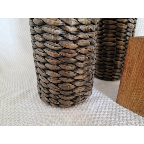 697 - Pair of Tall Rattan Candle Holders, Cylindrical Shape, (Approx. H: 50cm), Together with 2 x Solid Wo... 