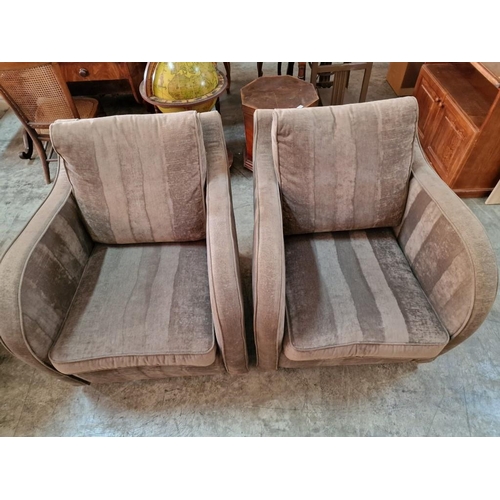 699 - Pair of Easy Arm Chairs in Brown Pattern Velour, (2)