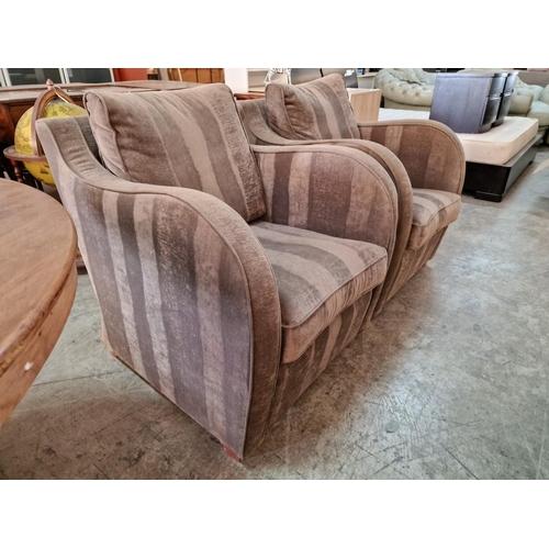 699 - Pair of Easy Arm Chairs in Brown Pattern Velour, (2)