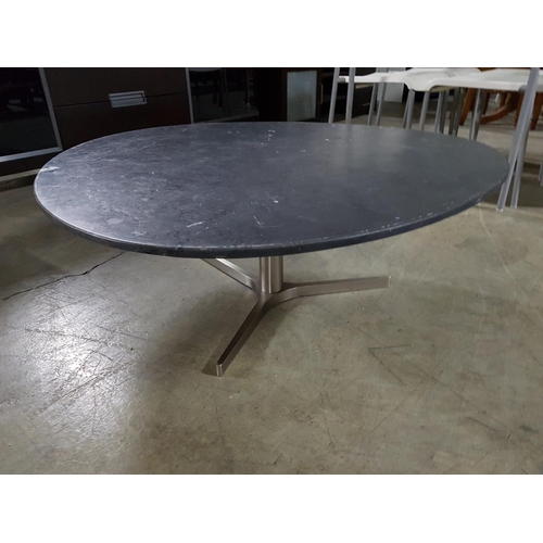 157 - Posh Marble Ovoid Coffee Table on Chrom Tripod Leg (Approx. 103 x 94 x 37cm)