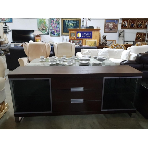 166 - Modern Buffet / Sideboard Cabinet, 3 - Drawers, 2 x Glass Front Doors, Dark Brown Colour (45.5 x 194... 