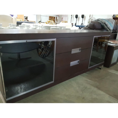 166 - Modern Buffet / Sideboard Cabinet, 3 - Drawers, 2 x Glass Front Doors, Dark Brown Colour (45.5 x 194... 