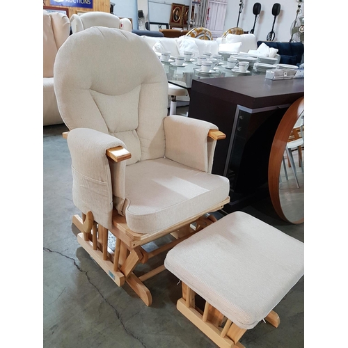 167 - Nursing Chair with Ottoman Glider Rocker Chair with Stool Light Wood Beige Fabric