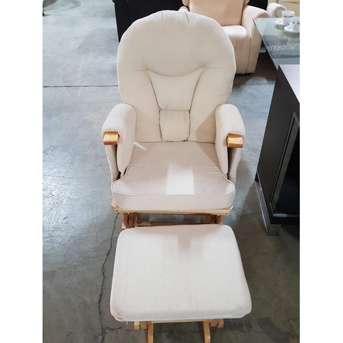 167 - Nursing Chair with Ottoman Glider Rocker Chair with Stool Light Wood Beige Fabric