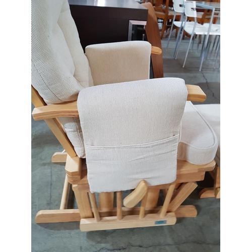 167 - Nursing Chair with Ottoman Glider Rocker Chair with Stool Light Wood Beige Fabric