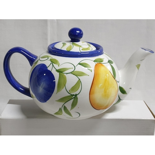 174 - London Pottery Tea Set with Fruit Pattern; Tea Pot, Sugar Bowl with Lid and Cream Jug (3)