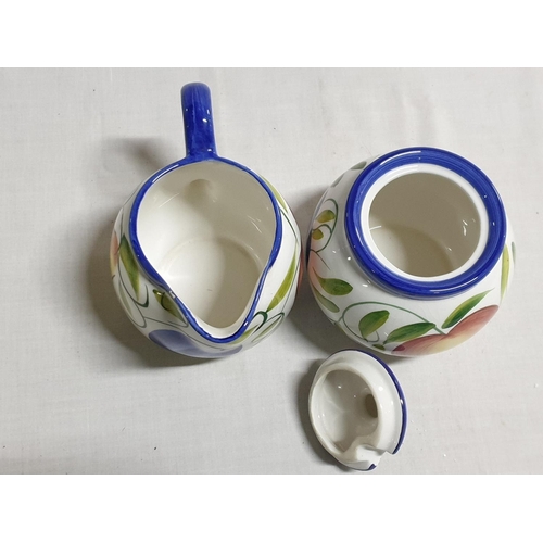 174 - London Pottery Tea Set with Fruit Pattern; Tea Pot, Sugar Bowl with Lid and Cream Jug (3)