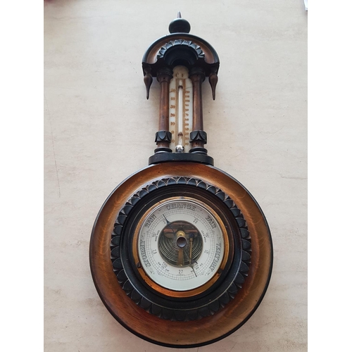 181 - Vintage Wall Wooden Barometer / Thermometer (H:40cm)