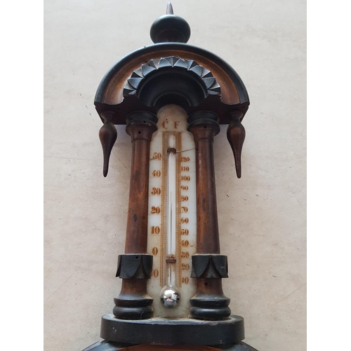 181 - Vintage Wall Wooden Barometer / Thermometer (H:40cm)