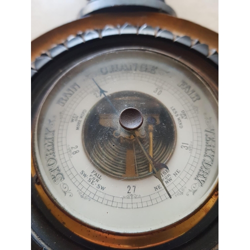 181 - Vintage Wall Wooden Barometer / Thermometer (H:40cm)