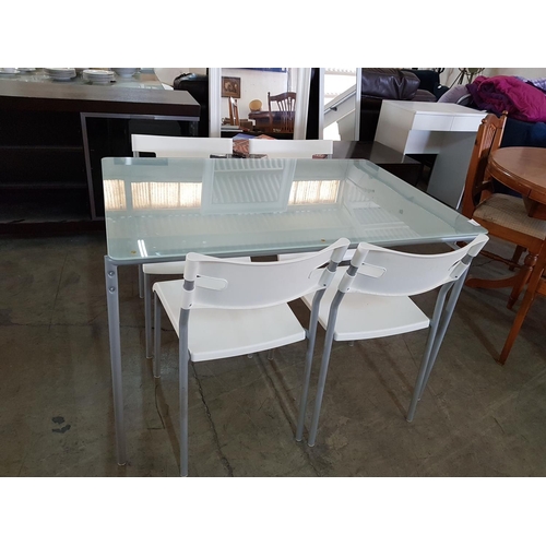 205 - Modern Glass Top Metal Frame and Legs Kitchen Table (Matt Glass), (75 x 170 x 73cm) Together with 4 ... 