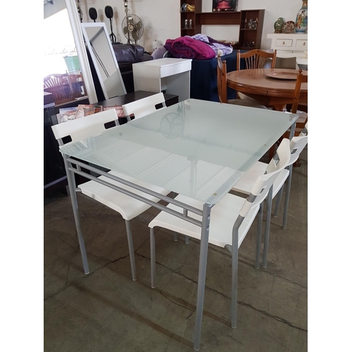 205 - Modern Glass Top Metal Frame and Legs Kitchen Table (Matt Glass), (75 x 170 x 73cm) Together with 4 ... 