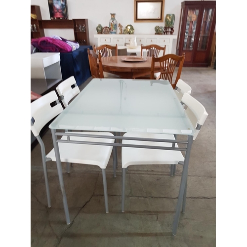 205 - Modern Glass Top Metal Frame and Legs Kitchen Table (Matt Glass), (75 x 170 x 73cm) Together with 4 ... 