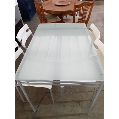 205 - Modern Glass Top Metal Frame and Legs Kitchen Table (Matt Glass), (75 x 170 x 73cm) Together with 4 ... 